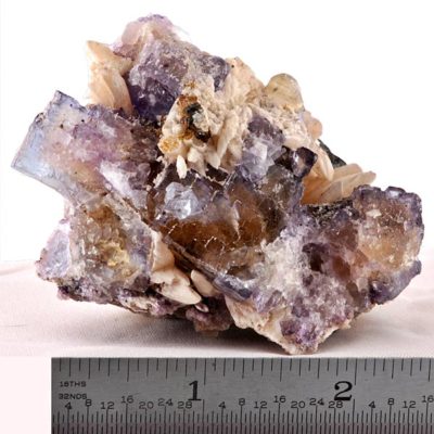 Yellow and Purple Fluorite with Sphalerite and Calcite #106-0648