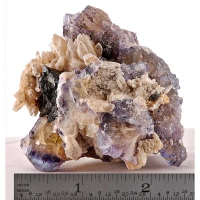 Yellow and Purple Fluorite with Sphalerite and Calcite #106-0651