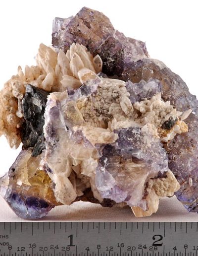 Yellow and Purple Fluorite with Sphalerite and Calcite #106-0651