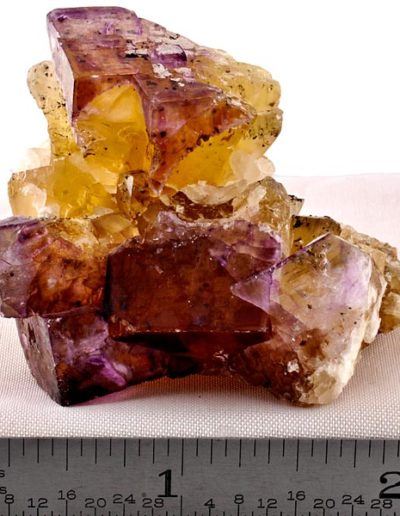 Yellow and Purple Fluorite, Calcite with Minor Chalcopyrite #116-0765