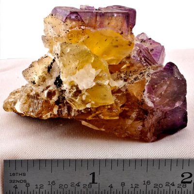 Yellow and Purple Fluorite, Calcite with Minor Chalcopyrite #116-0768