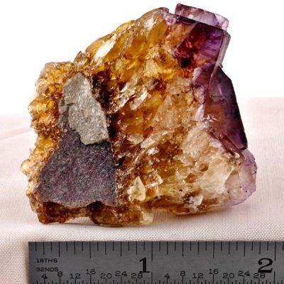 Yellow and Purple Fluorite, Calcite with Minor Chalcopyrite #116-0771