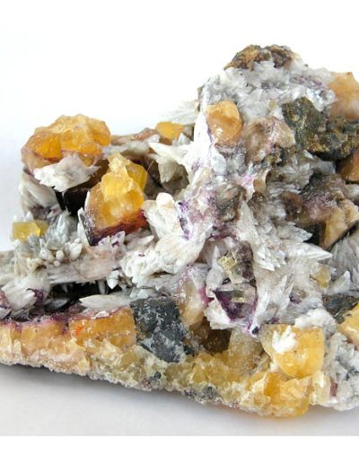 Calcite on Sphalerite with Yellow and Purple Fluorite #130-4557
